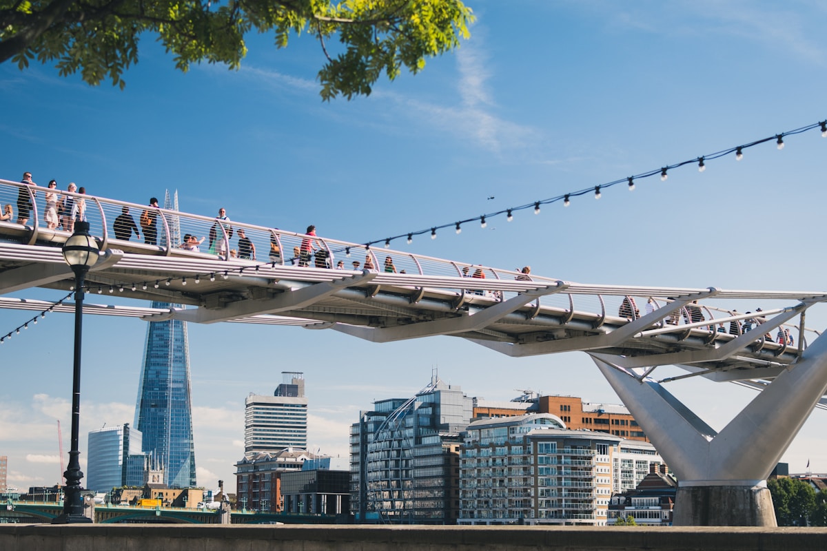 photo of people walking on bridge - London Transportation