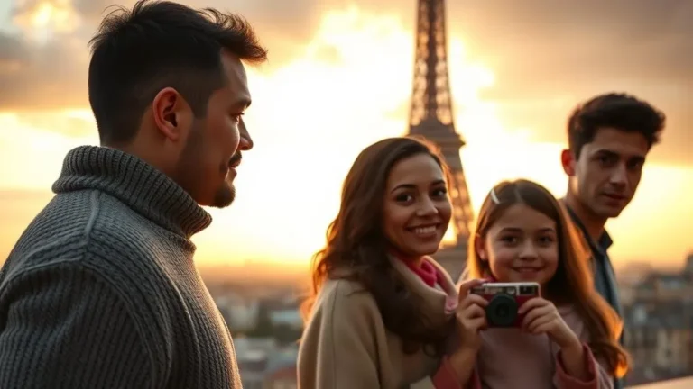 Family trip to Paris with Sunset View taking picture