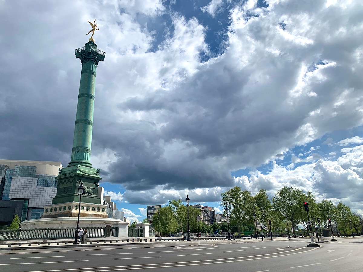 green statue under cloudy sky during daytime - Bastille Paris