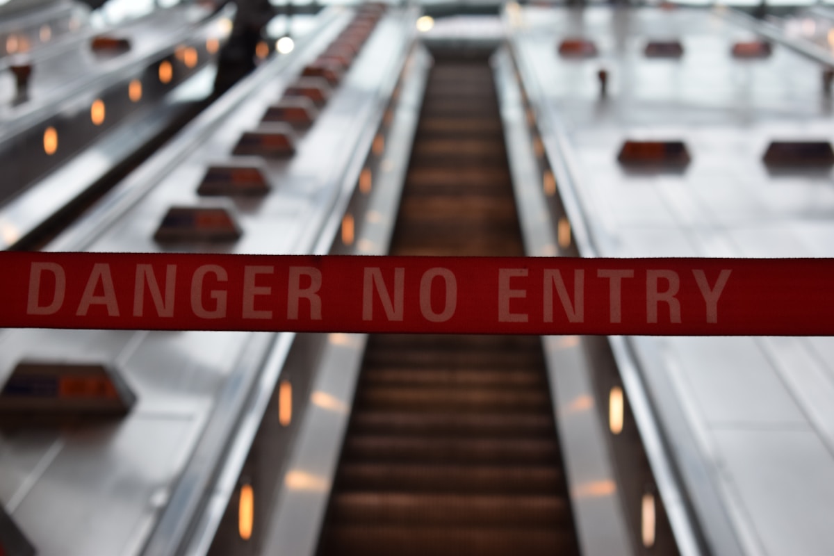 danger no entry sign - Stay Safe in London - Canary Wharf - underground station