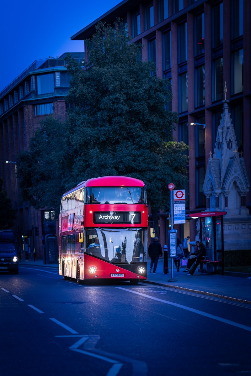 a double decker bus on the street - visiting London for the first time