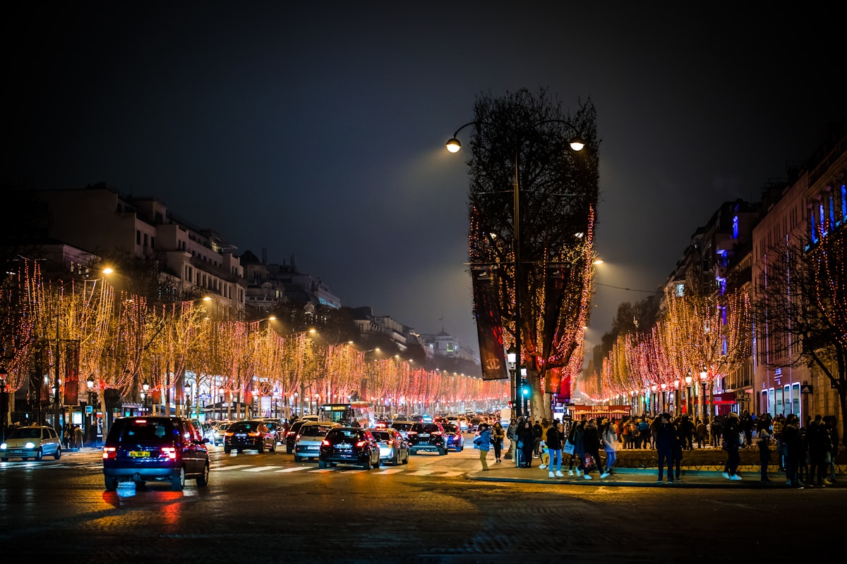 vehicle and people passing on road - Champs-Élysées Paris