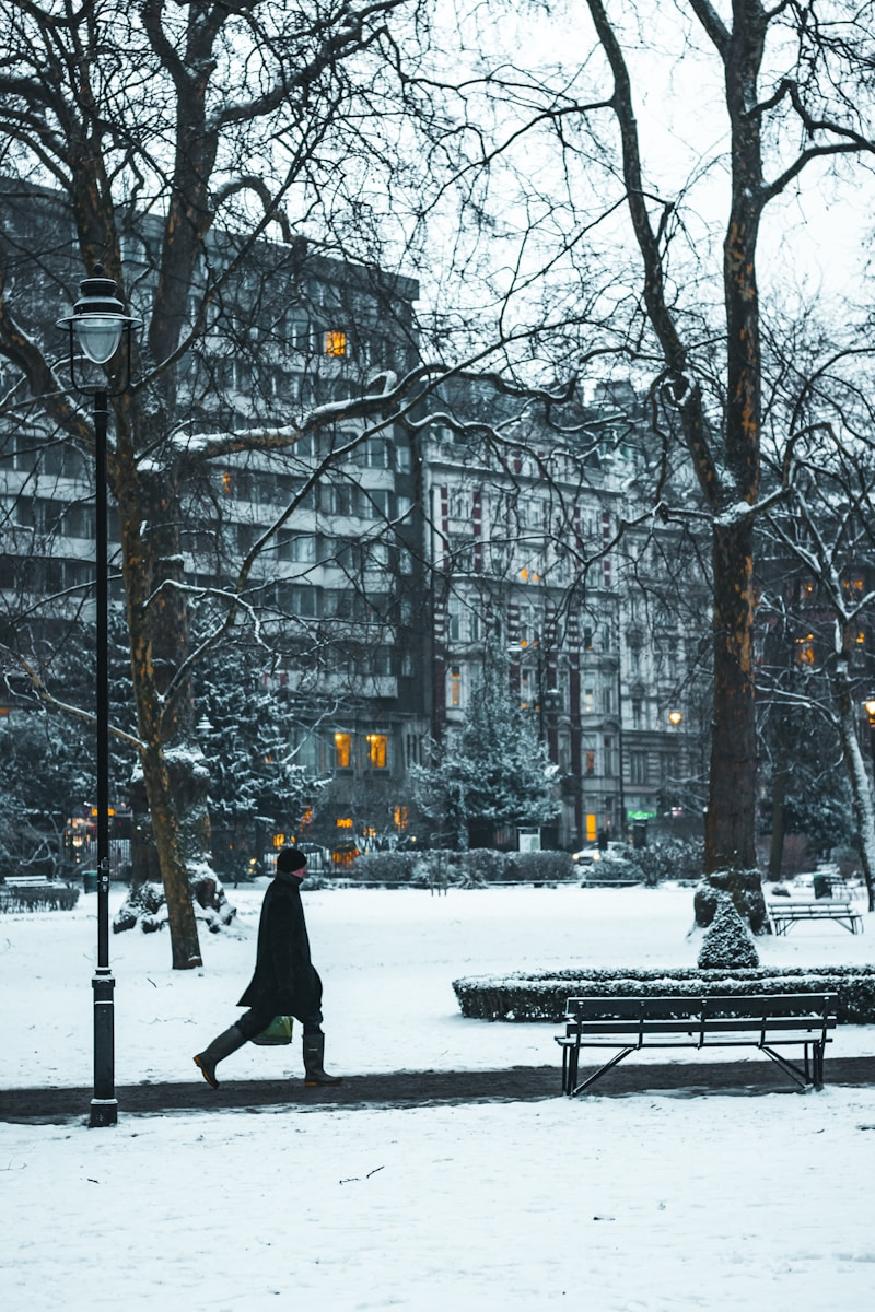 person walking near bench covered on snow - best time to visit London