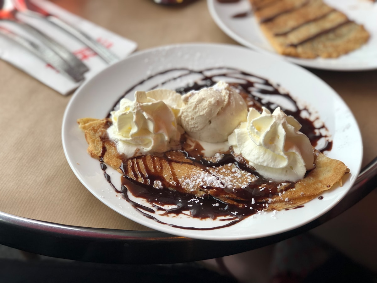 crepe with ice cream and syrup - French Crêpes