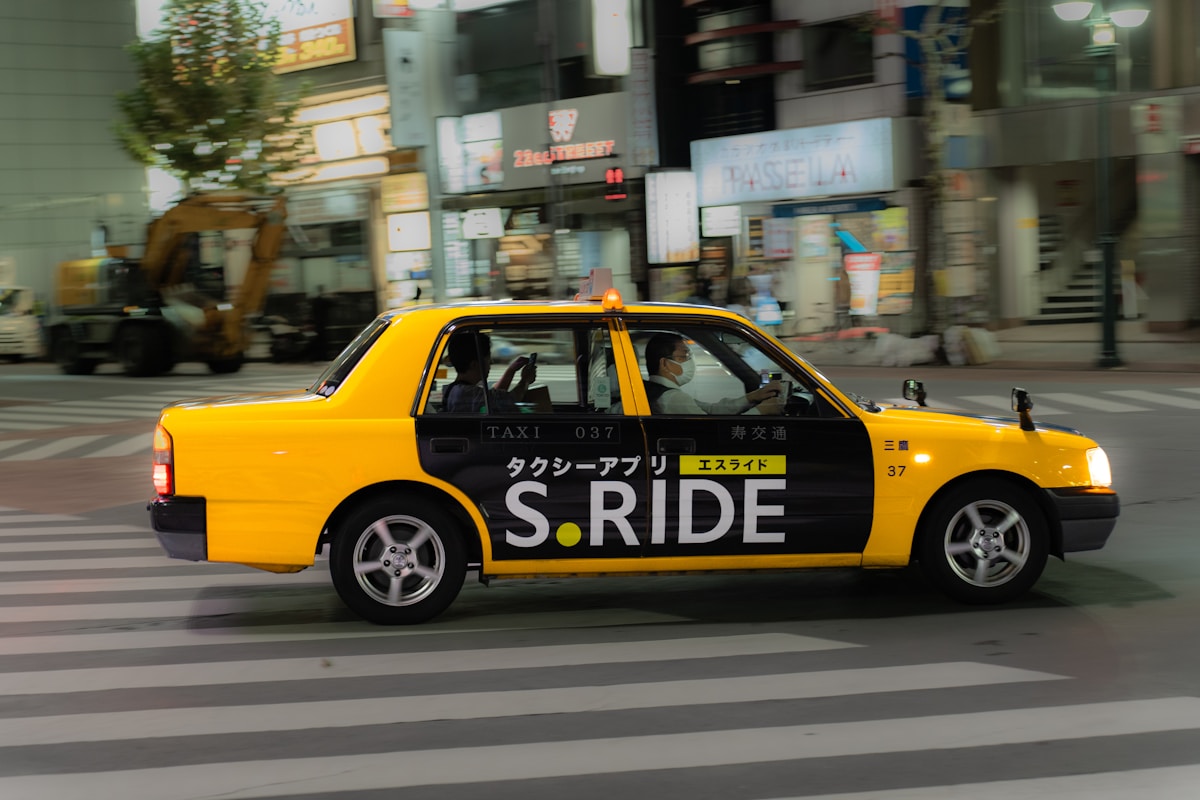 A taxi in Shibuya, Tokyo, Japan