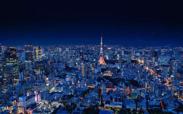 aerial view of city buildings during night time - Roppongi, Minato City, Tokyo, Japan