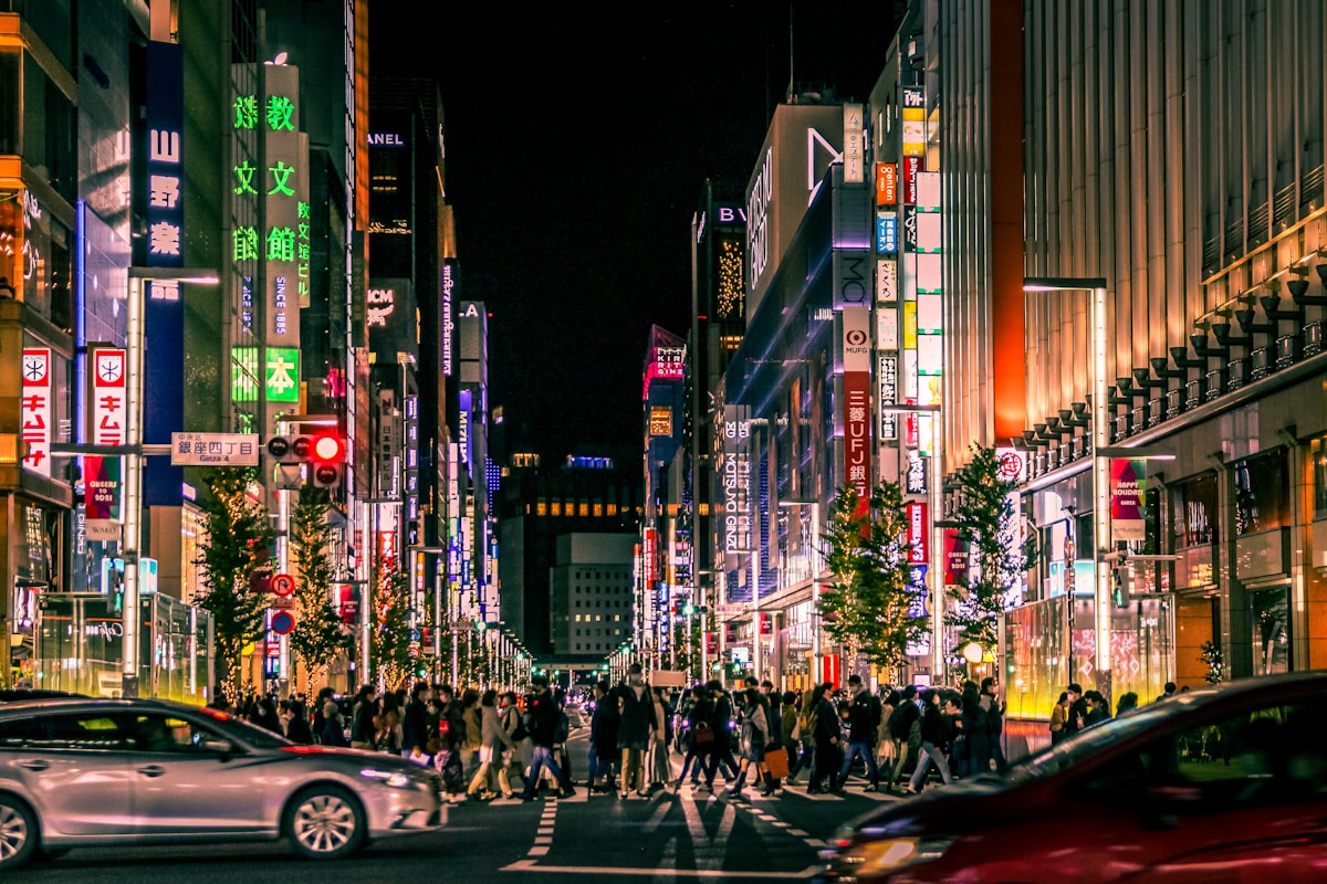 people walking on street during night time - Ginza, Chuo City, Tokyo, Japan