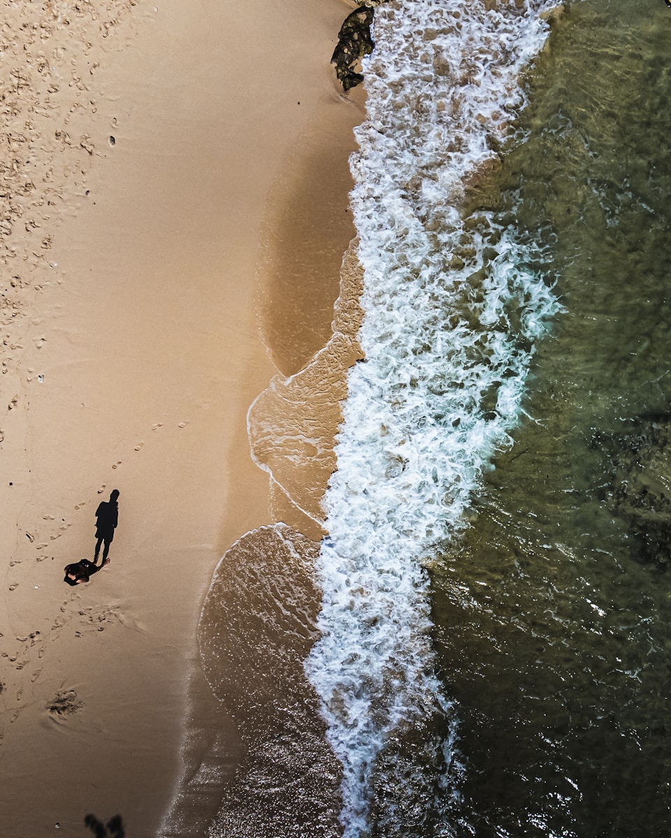 a person and a dog on a beach - Padang Padang Beach Uluwatu Bali