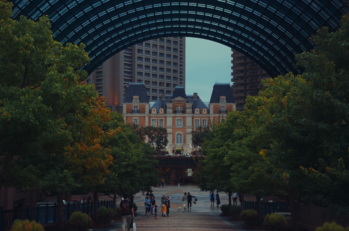 A view of a building through an archway - Ebisu, Shibuya, Tokyo, Japan