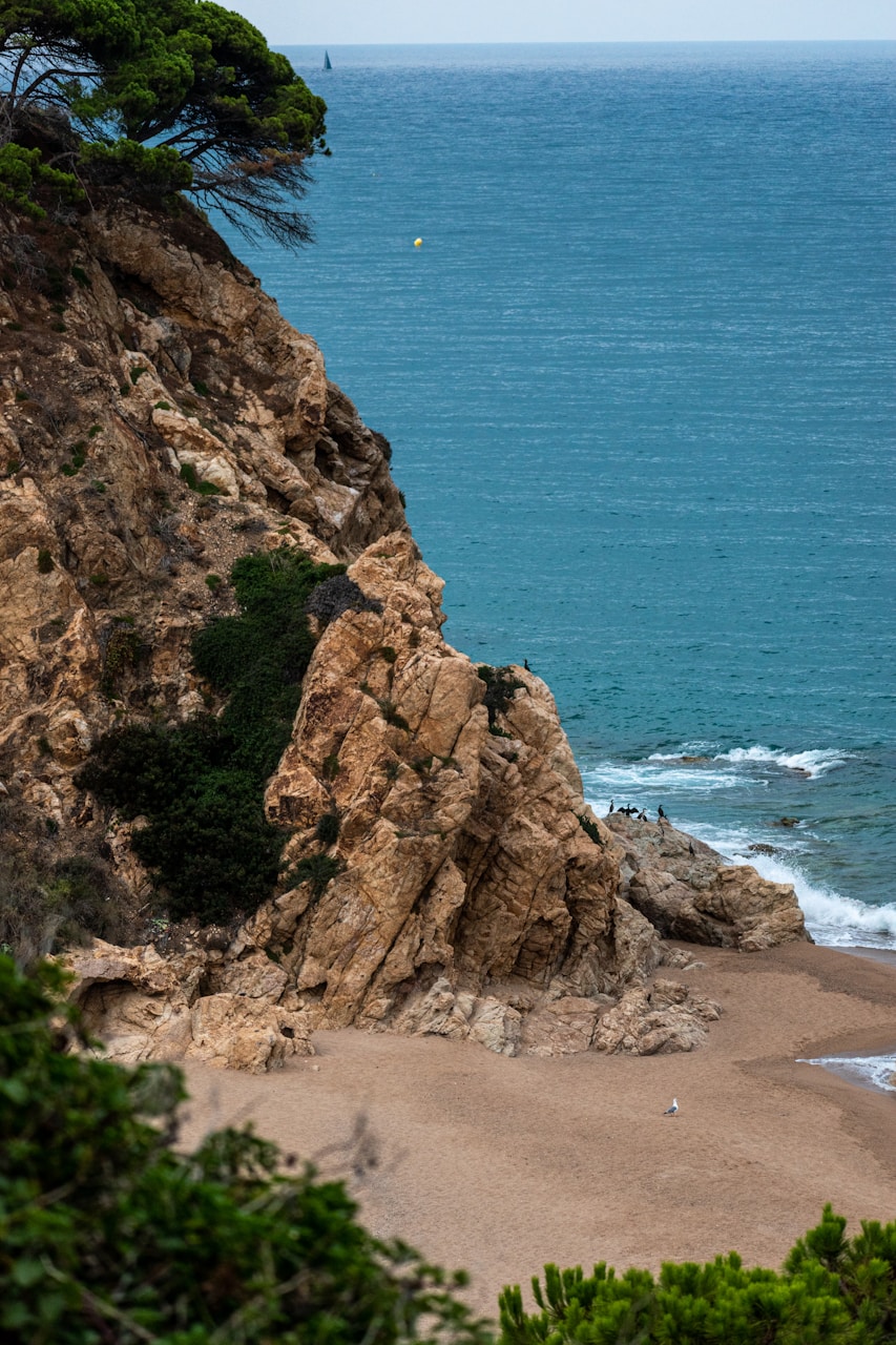 a view of the ocean from the top of a cliff