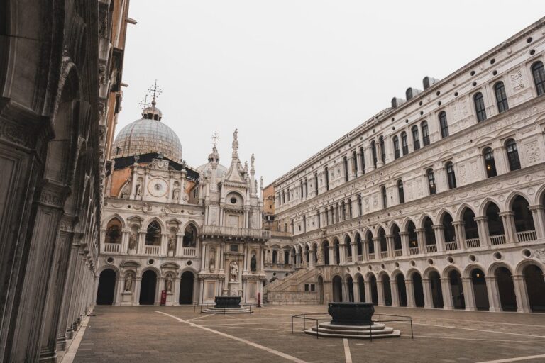 Doge's Palace Venetian architecture showcases intricate designs and historic courtyards, perfect for exploring the city's rich cultural heritage.